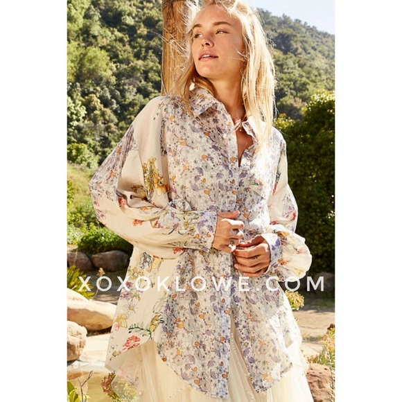 POL Tops - POL Lavender Cream Mixed Floral Print Button Down Shirt Oversized